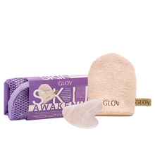 Load image into Gallery viewer, GLOV® Skin Awakening Set - skin sculpting set with a quartz gua sha face massage stone and the patented skin cleansing On-The-Go mitt
