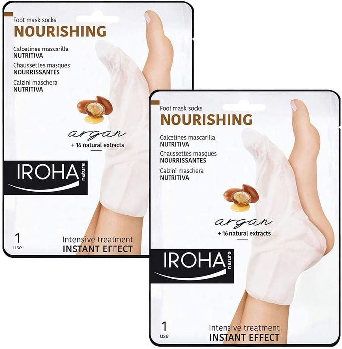 Iroha Nature Nourishing Foot Masks With Argan Oil & Macadamia for Dry Feet, 93% Certified Natural Ingredients & Vegan-Friendly (Pack of 1) - DUO